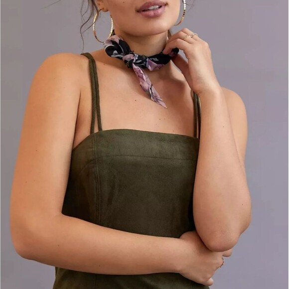 By Anthropologie Moss Green Vegan Faux Suede Sleeveless Midi Dress US 10 - Picture 4 of 12